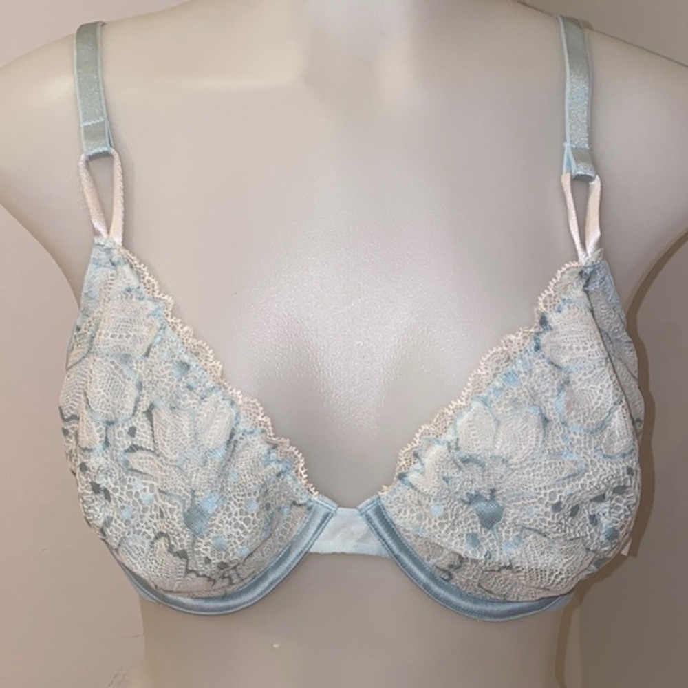 NEW Victorias secret unlined underwire light powder‎ blue lace bra